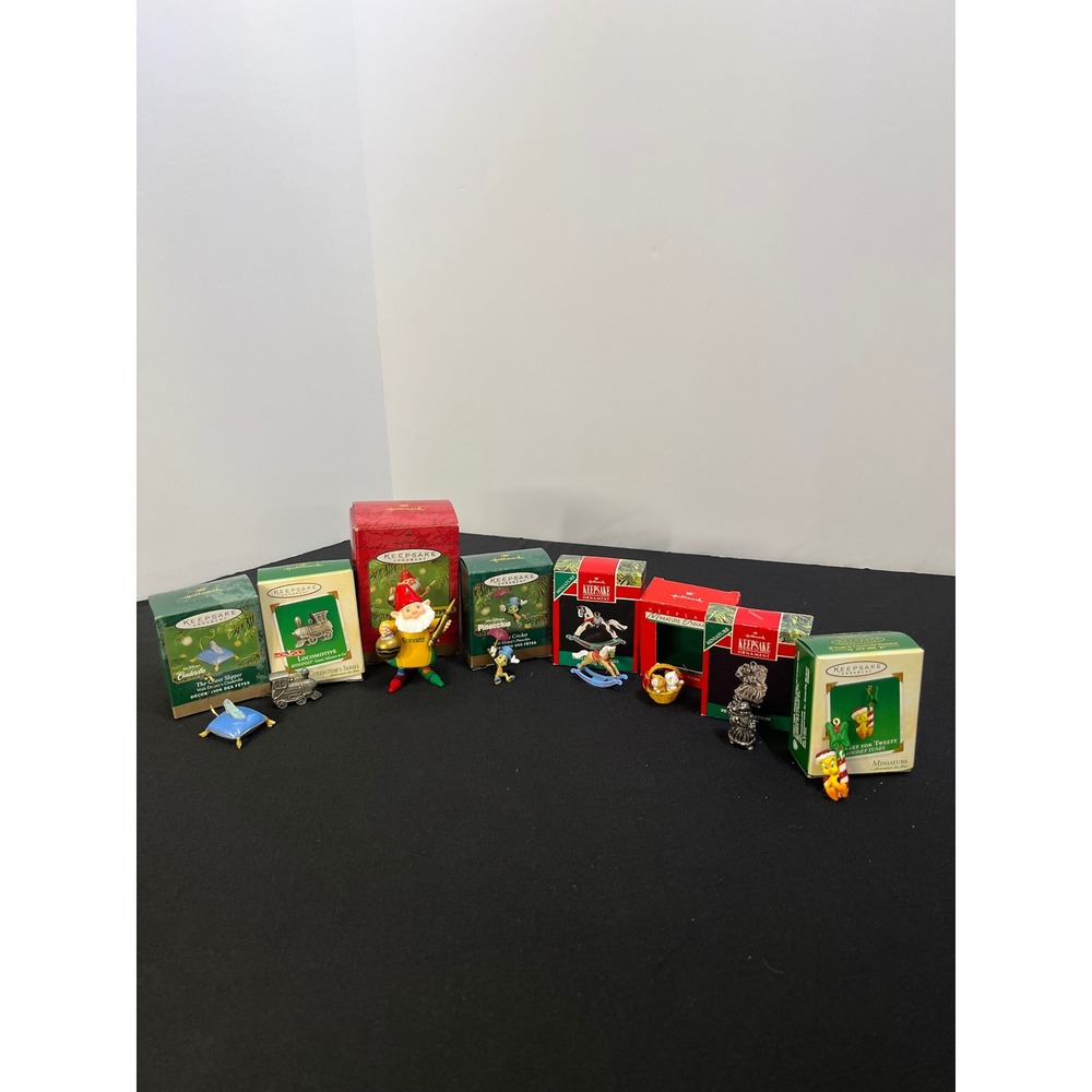 Lot of 8 Hallmark Keepsake Ornaments Disney Crayola Monopoly Miniature Vintage